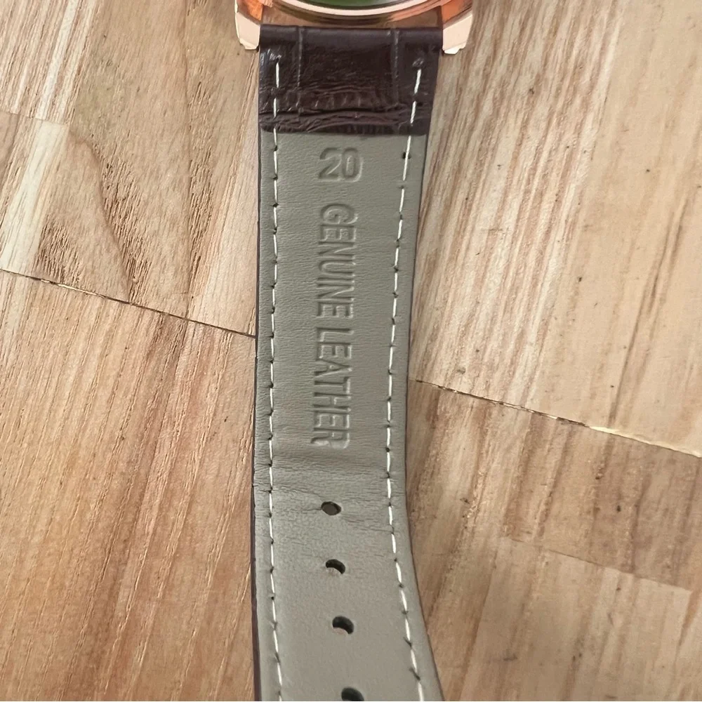 NIB Mreurio mens rose gold tone brown leather dress watch NEW BATTERY
